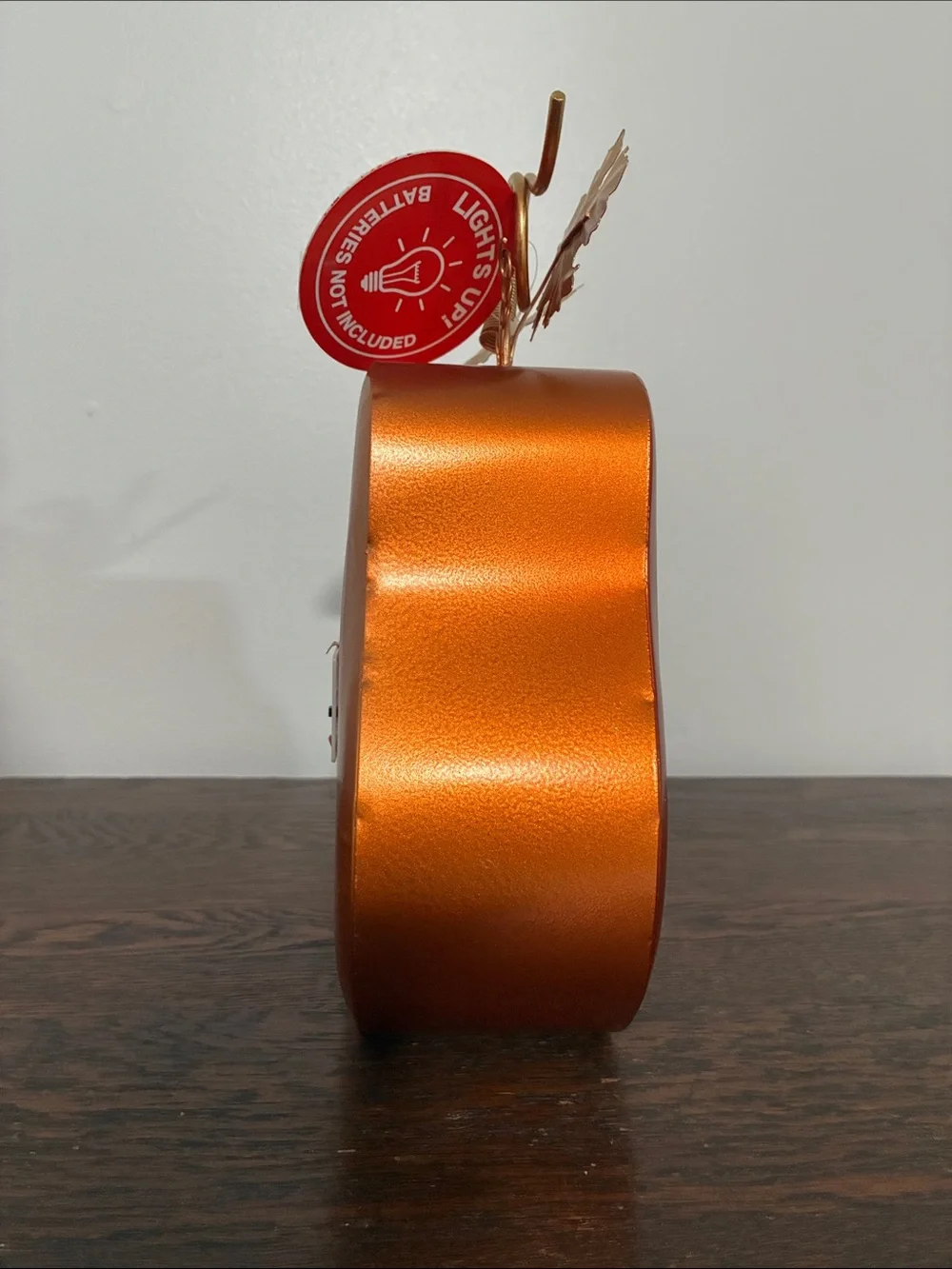 NWT-LED Light Up- Give Thanks-Orange Metal Pumpkin Decoration w/ Metal Leaves 🍁